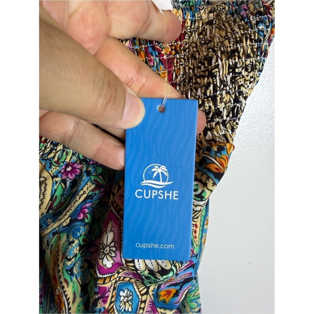 Cupshe Smocked Floral Paisley Boho Beach Pants NWT Size XS Colorful Vacation - Picture 6 of 6